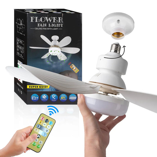 LED 52cm ceiling fan light E27 with remote control dimming, suitable for living room, bedroom, kitchen and home use, 85-265V