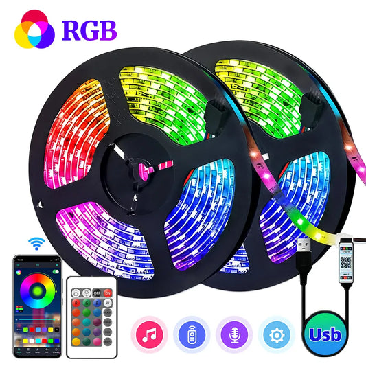Tira de luces LED RGB 5050, 5V 1M-30M,16 millones de colores, RGB, iluminación de tira LED sincronización de música, cambio de Color para fiesta en casa